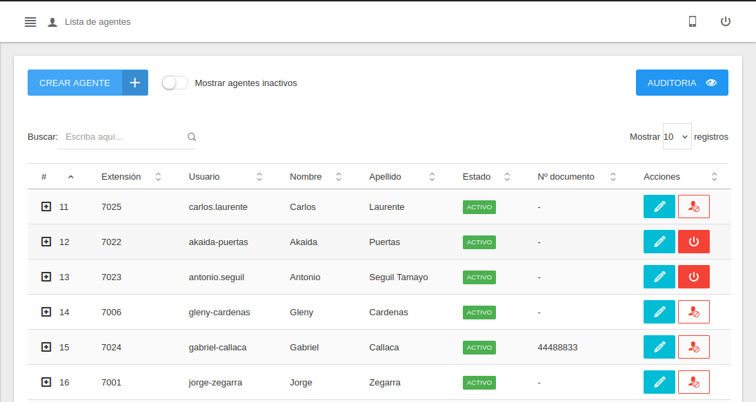 Lista de agentes