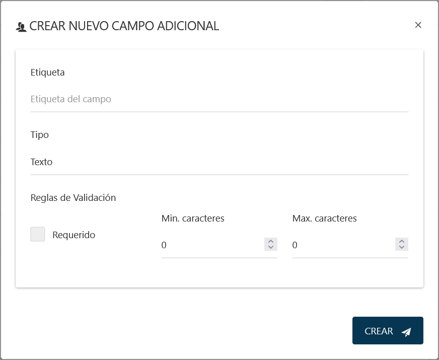 Formulario para crear un nuevo campo adicional para empresas.