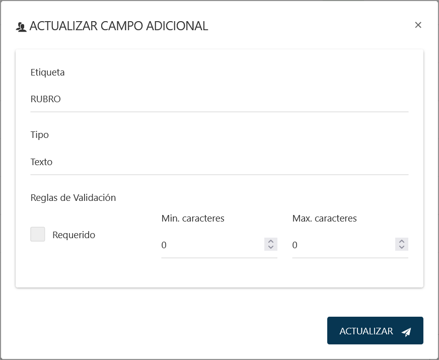 Formulario para editar un campo adicional de empresa.