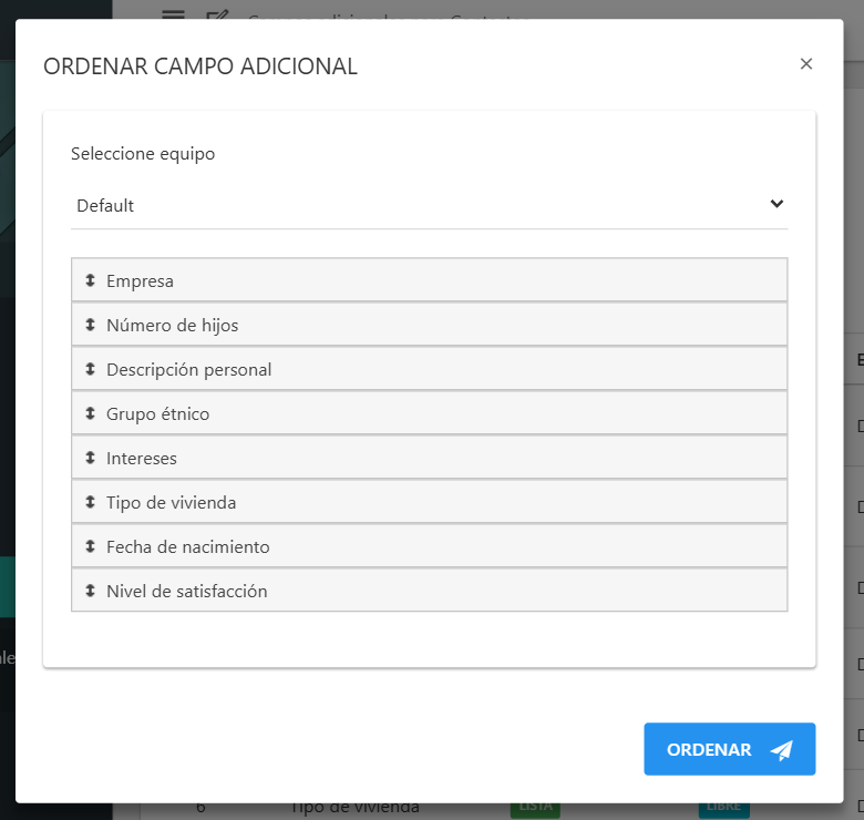 Ordenar campos adicionales de contacto