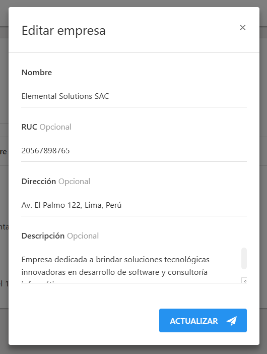 Formulario crear empresa