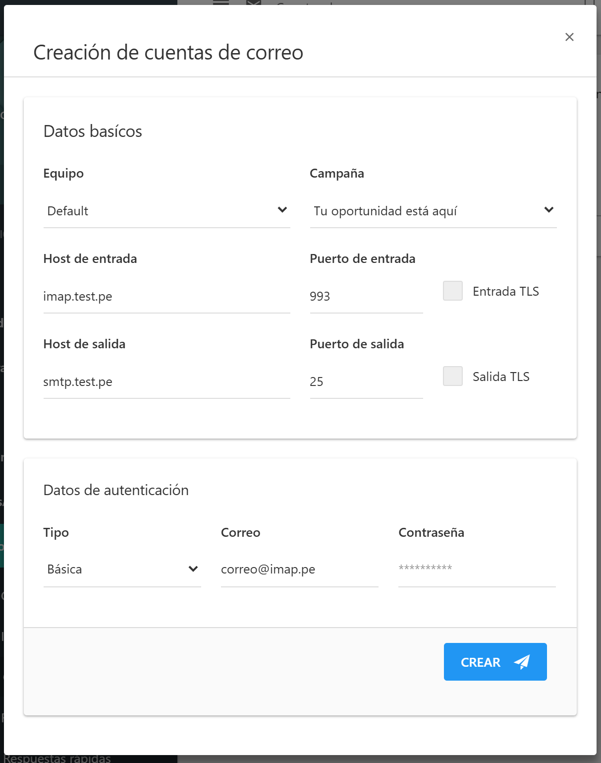Registrar cuenta de correo