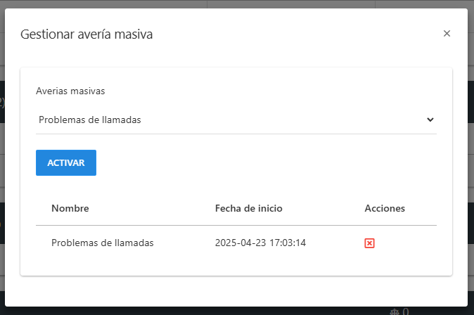 Activar averías masivas