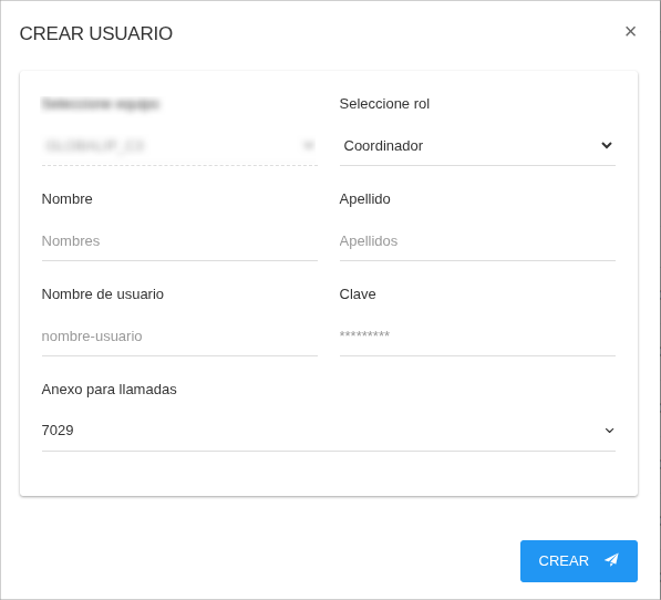 Crear usuario formulario