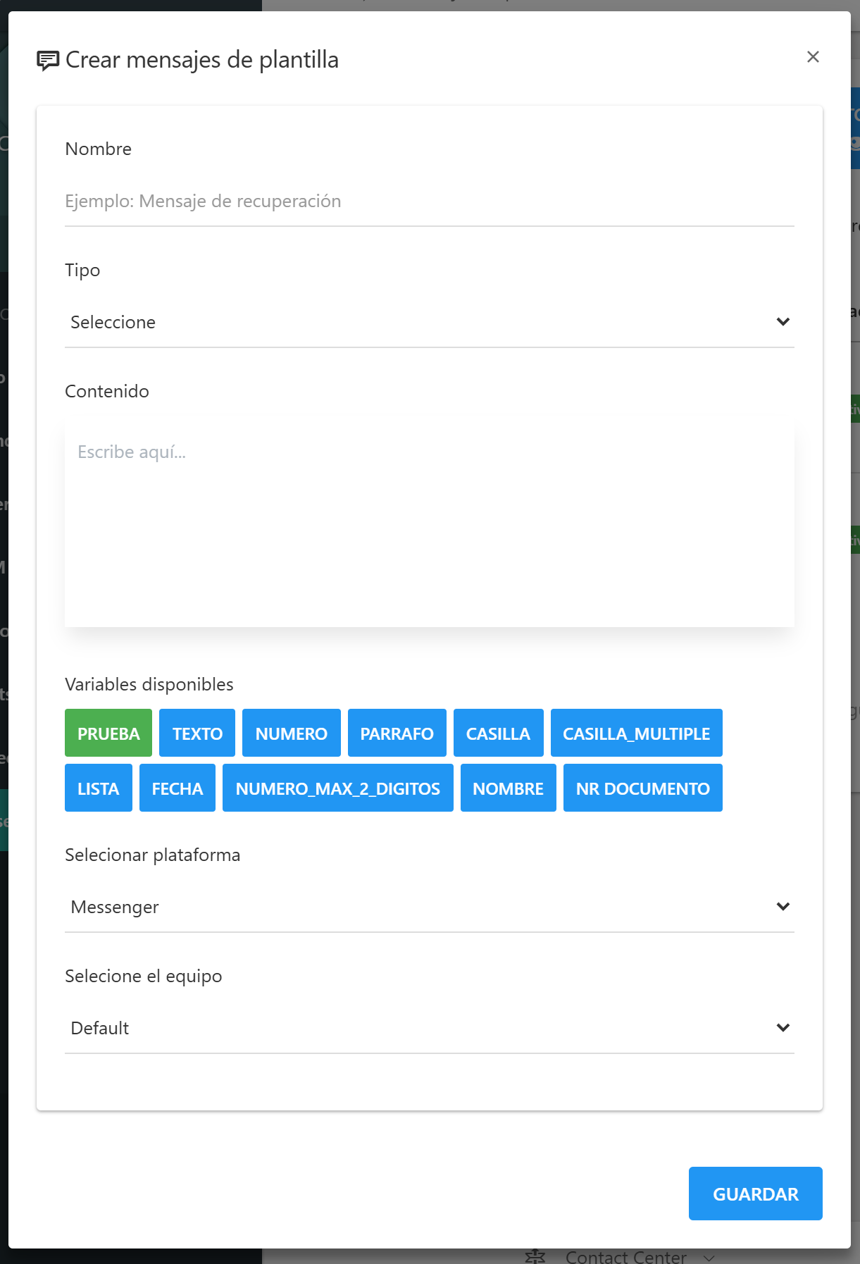 Crear mensaje de plantilla