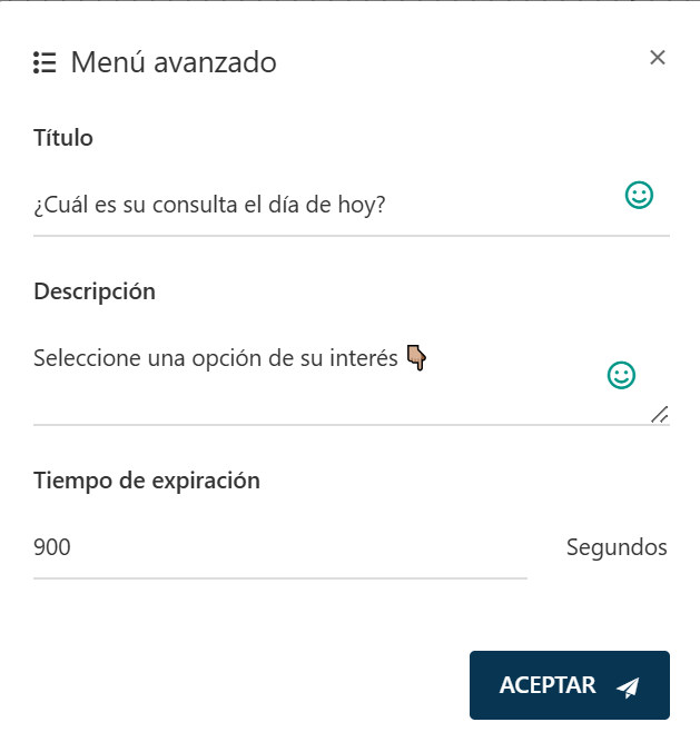 Configuración del menú avanzado