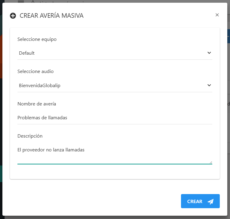 Crear avería masiva