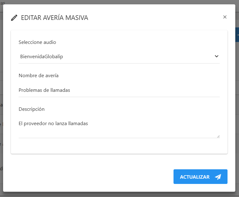 Editar avería masiva