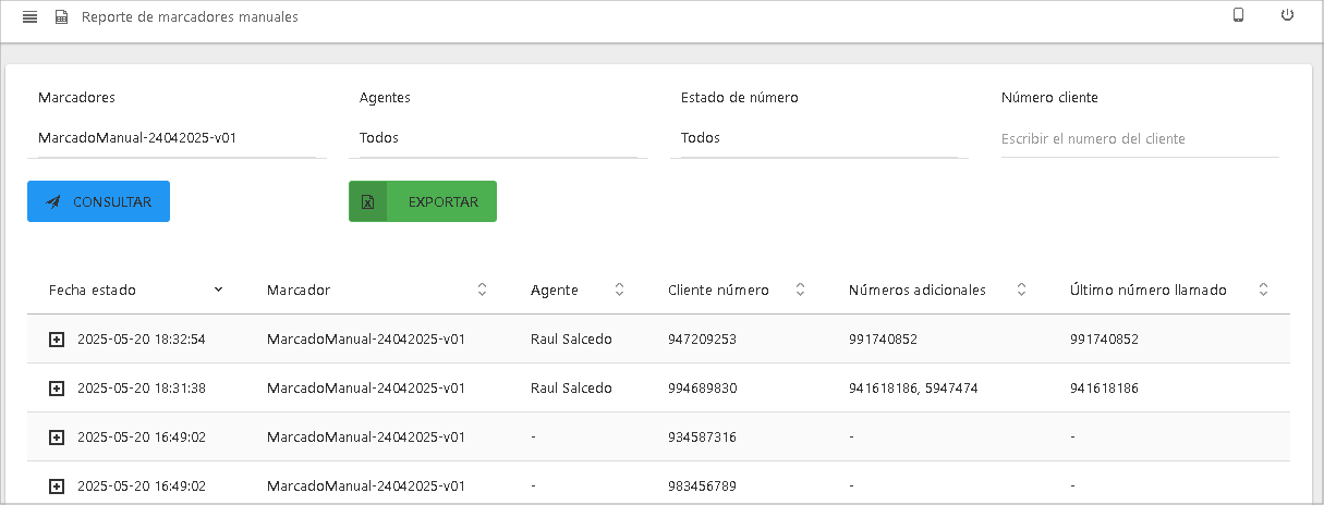 Reporte de Marcadores Manuales