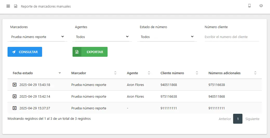 Reporte de Marcadores Manuales
