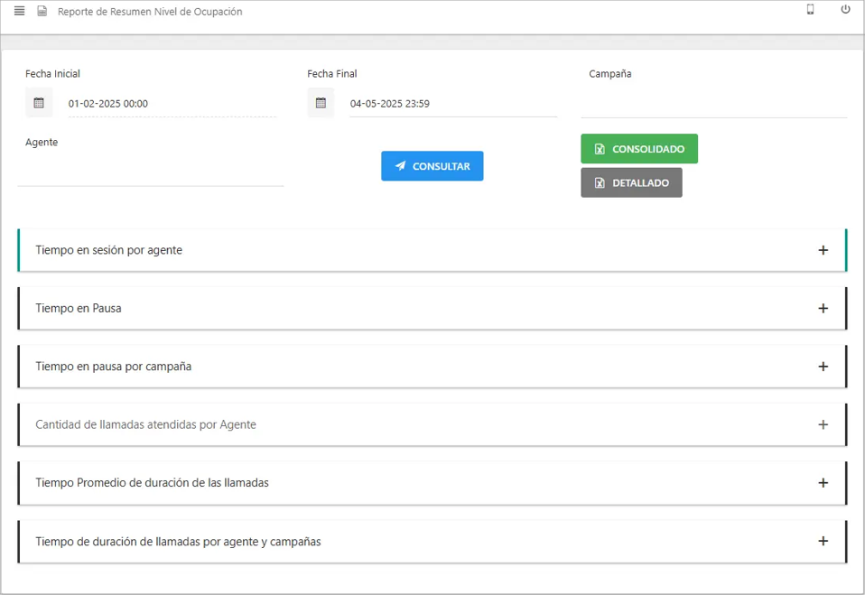 Reporte de Resumen Nivel de Ocupación