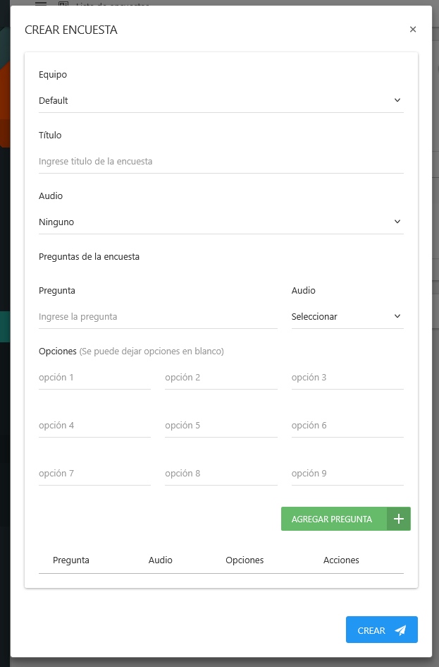 Formulario crear encuesta