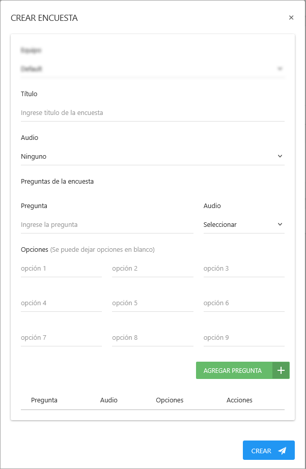 Formulario para crear una nueva encuesta telefónica.