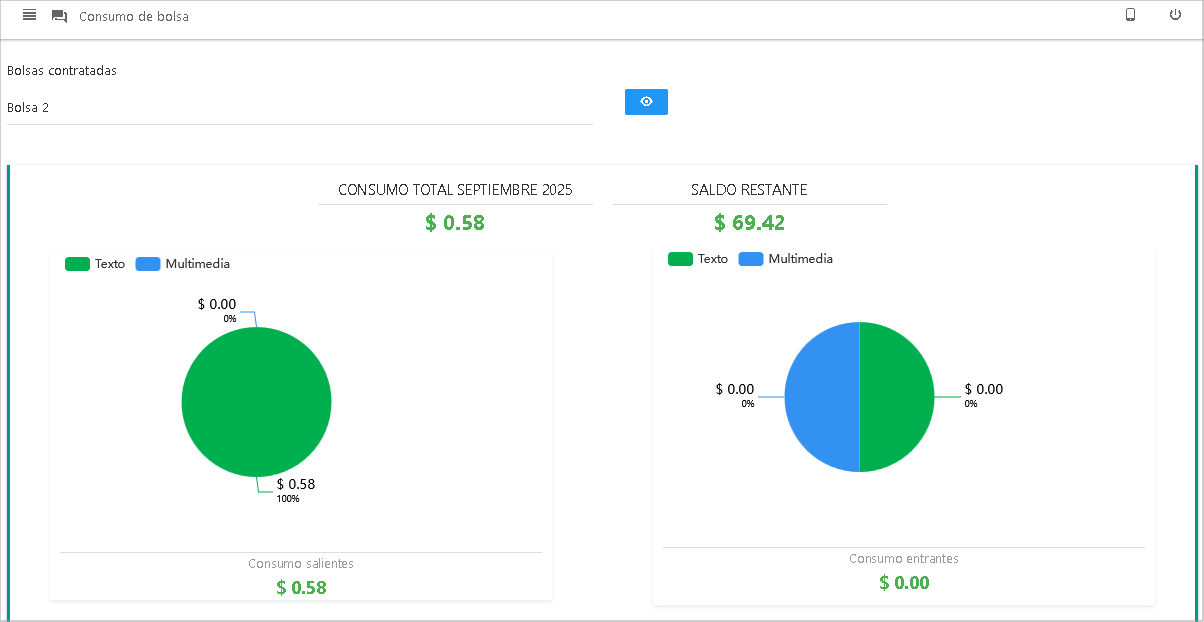 Vista principal del módulo de Consumo de Bolsa, mostrando los gráficos de consumo.