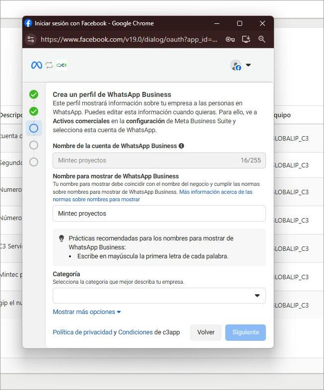 Paso 7: Creación del perfil con el nombre para mostrar.