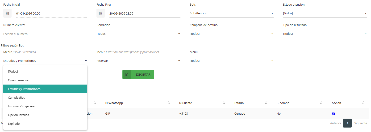 filtro por menu de bot.