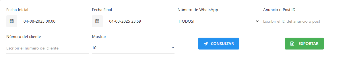 Sección de filtros del reporte.