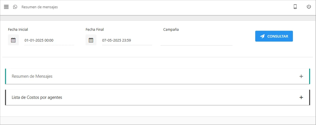 Vista principal del Reporte Resumen de Atenciones Entrantes.
