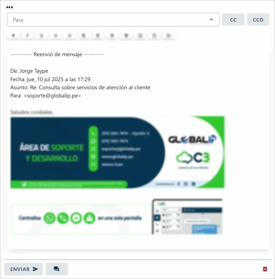 Formulario para Reenviar un correo con datos del anterior en el cuerpo del mensaje