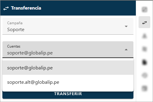Menú desplegable con la lista cuentas de la campaña seleccionada.
