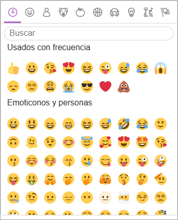 Ventana emergente que muestra la lista de emojis disponibles