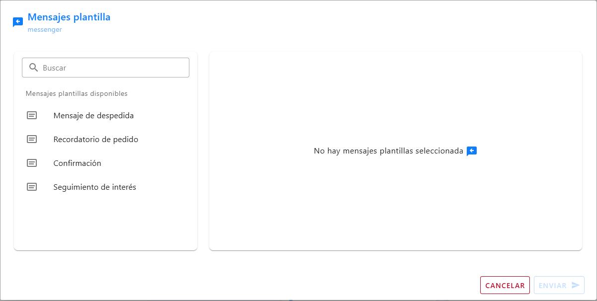 Ventana emergente de Messenger con la lista de plantillas disponibles
