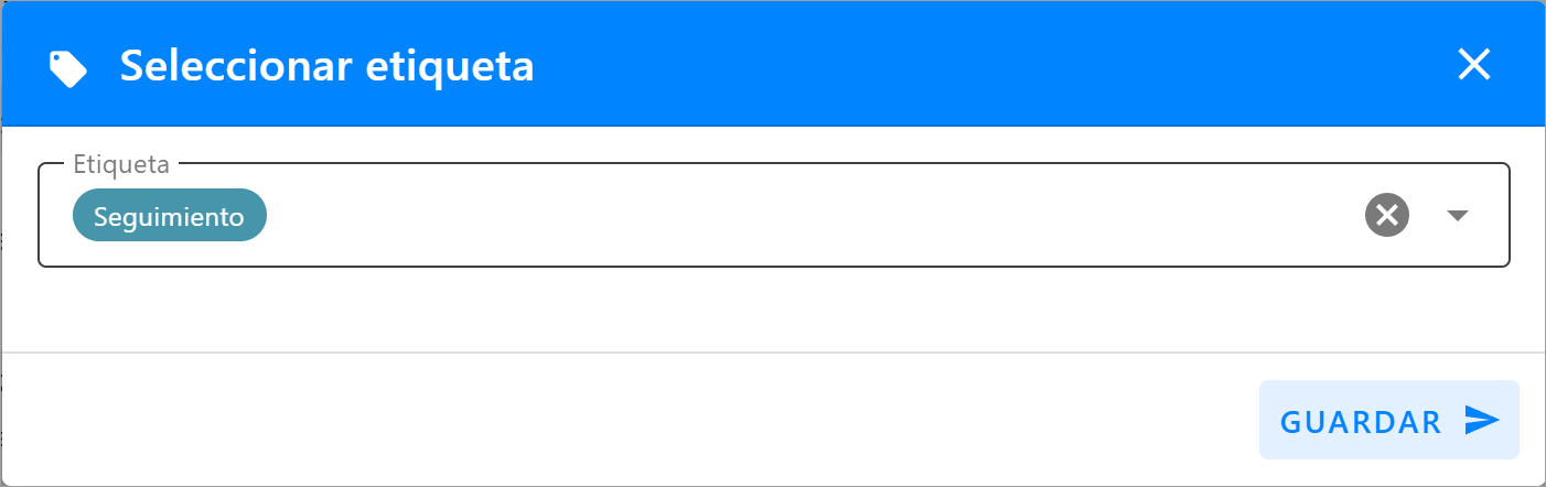 Ventana modal con una etiqueta seleccionada y el botón para quitar la etiqueta