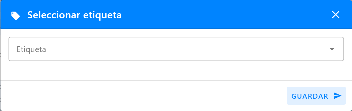 Ventana modal con una etiqueta seleccionada y el botón para quitar la etiqueta
