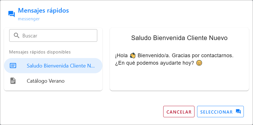 Vista previa de Mensaje Rápido en Messenger