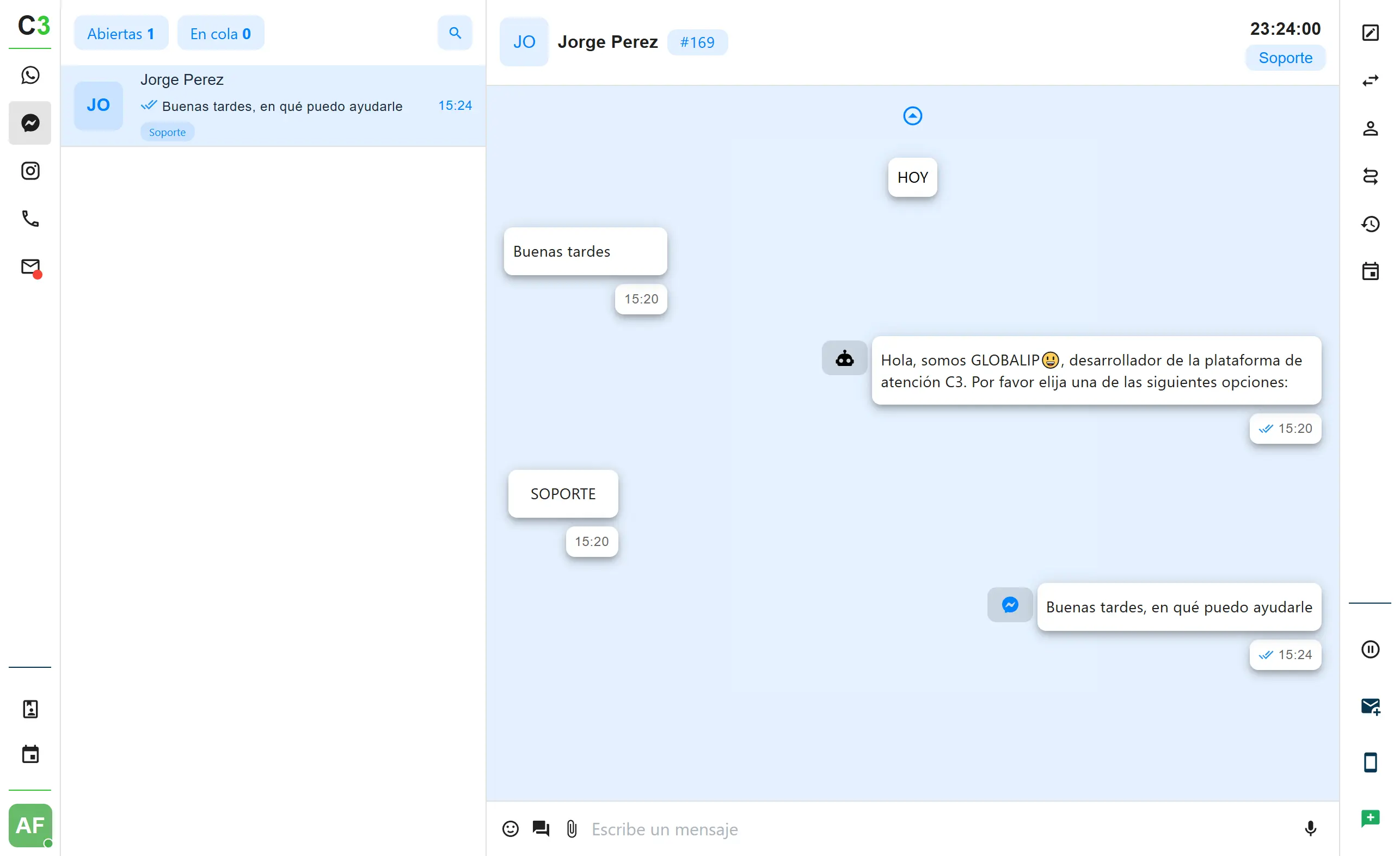 Gestión de atenciones messenger