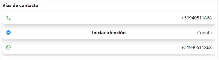 Botón 'Iniciar Atención' en la sección Vías de contacto en la sección de Contactos