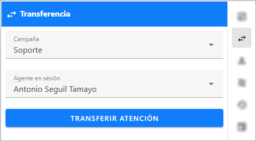 Transferencia de Messenger configurada para enviar una atención al agente "Antonio Seguil" de la campaña de Equipos y Servicios Asterisk
