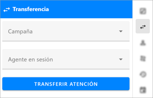 Panel de transferencia de atención de Messenger con los campos Campaña y Agente en sesión visibles