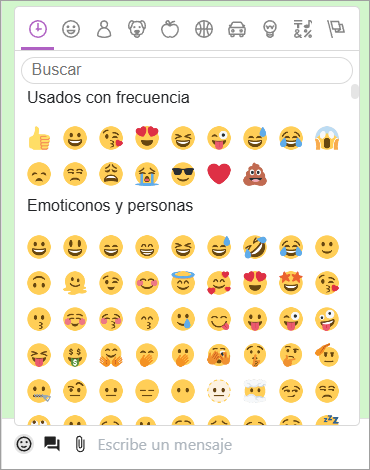 Ventana emergente que muestra la lista de emojis disponibles