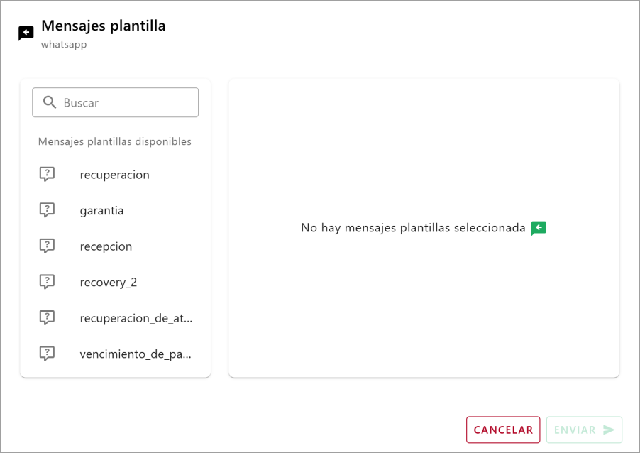 Ventana emergente con la lista de plantillas disponibles