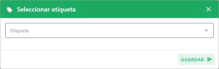 Ventana modal con una etiqueta seleccionada y el botón para quitar la etiqueta
