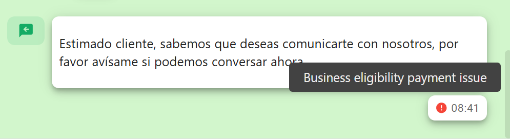 Error al enviar un Mensaje plantilla