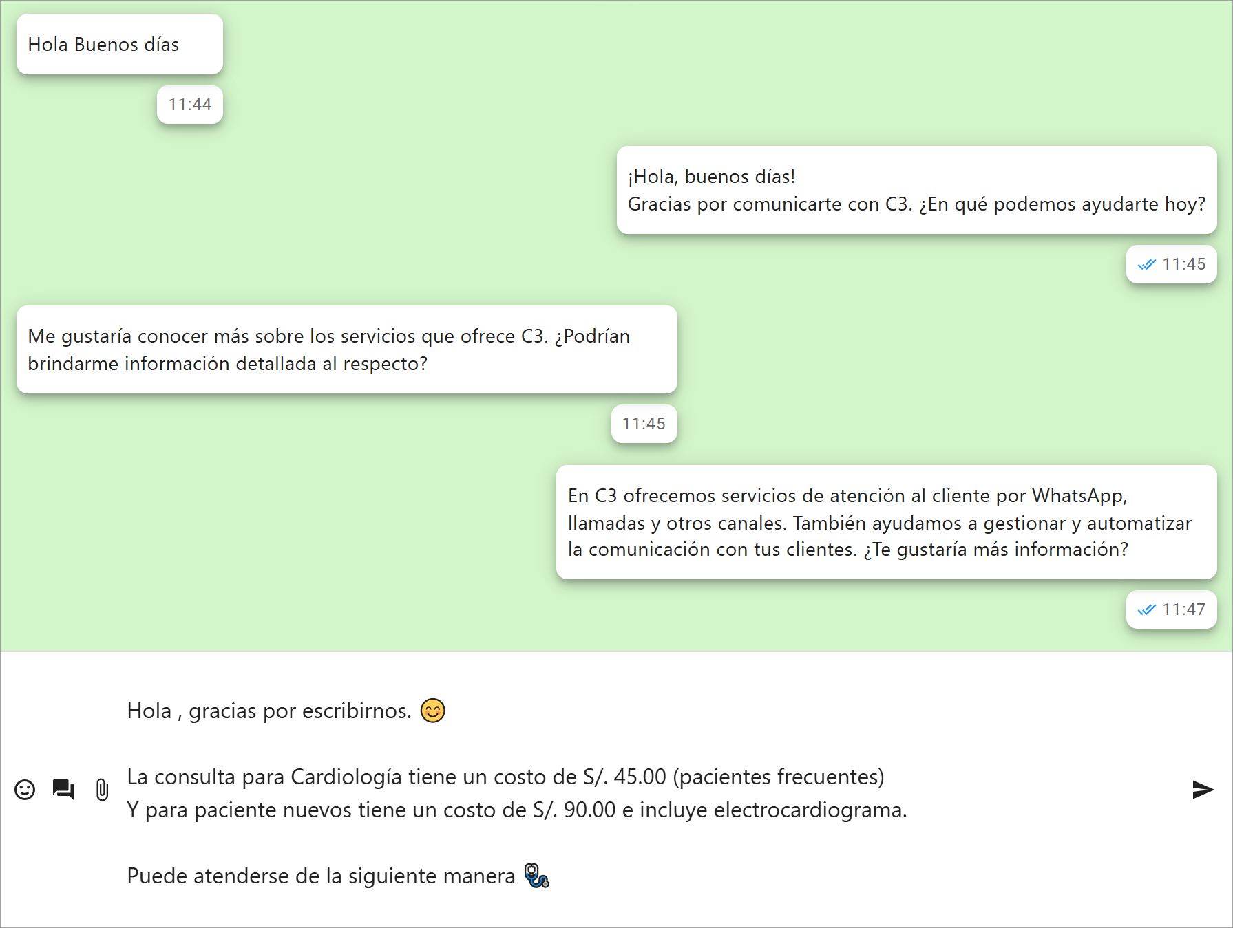 Respuesta rápida seleccionada en la herramienta de redacción