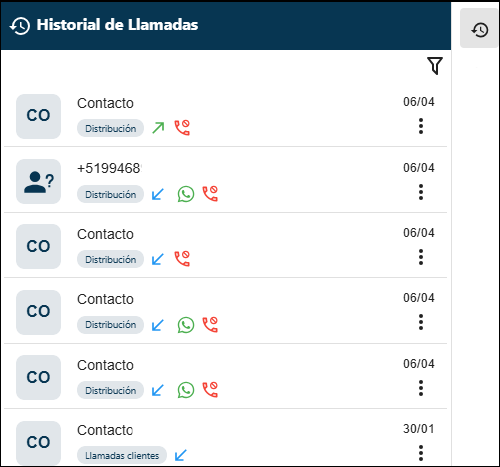 Historial de llamadas