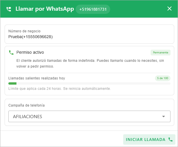 permiso de llamada