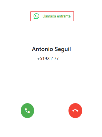 Llamada de WhatsApp entrante - Webphone
