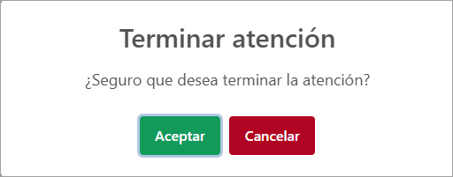 Ventana de confirmación para cerrar la atención